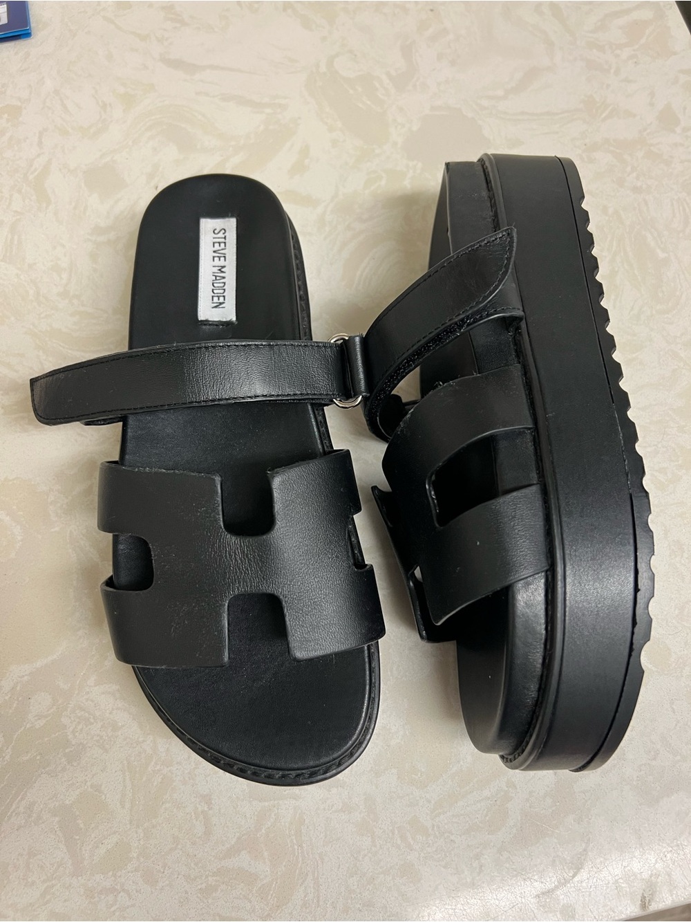 Steve Madden Black Platform Slide Sandals for Women - Picture 13 of 15